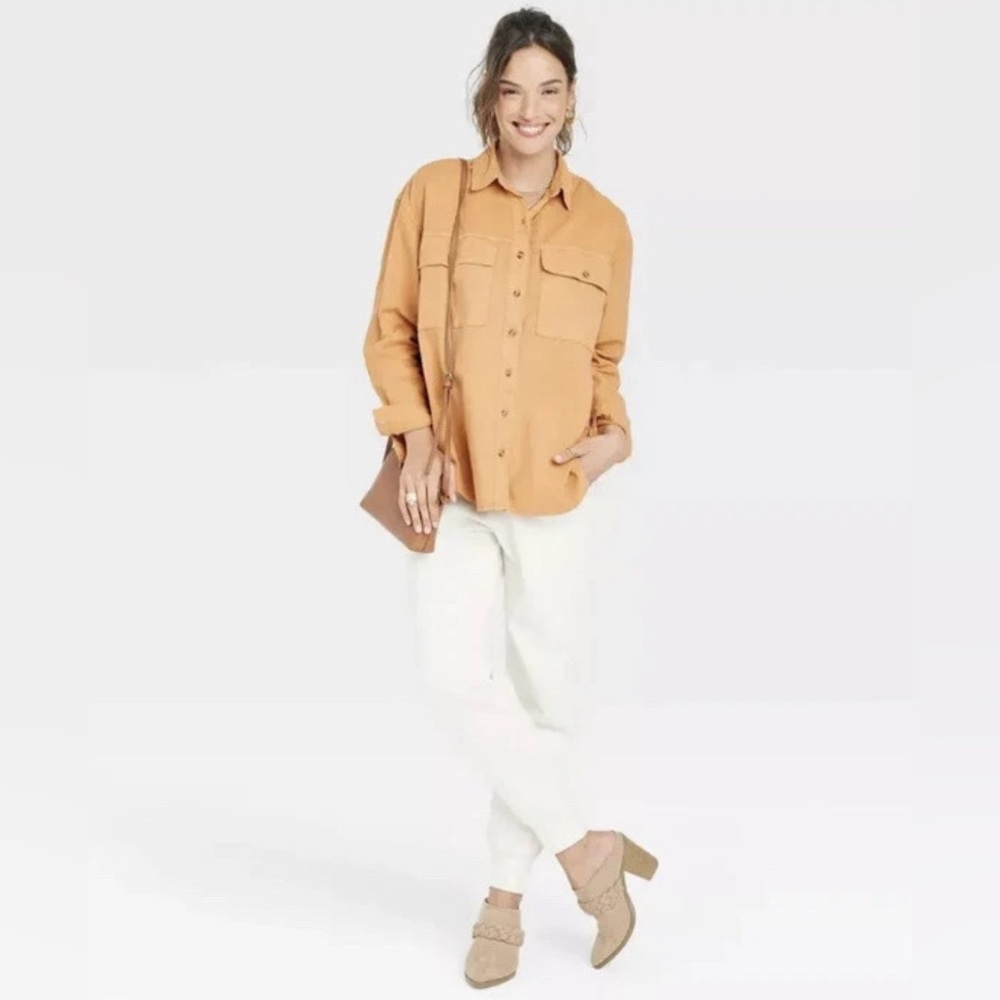 Universal Thread Burnt Orange Oversized Utility Shacket Cotton Button Down XS - Picture 2 of 9